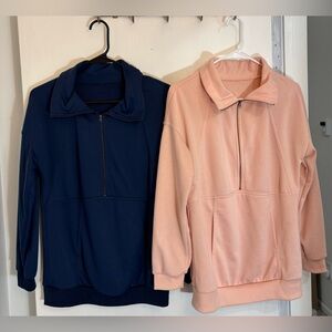 SHEIN Navy Blue & Pink Quarter Zip Pullover Sweaters Set Of 2 Womans Size Small